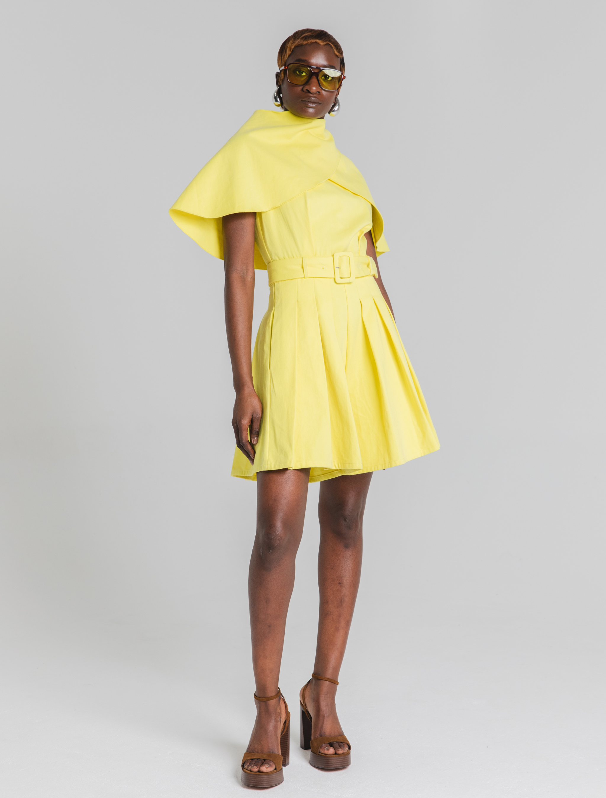 HEATHE Bimisola yellow cape style belted playsuit